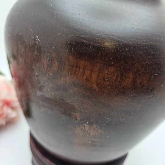 Vintage Globe Wood Vase with Base Mango Accents - Picture 2 of 16